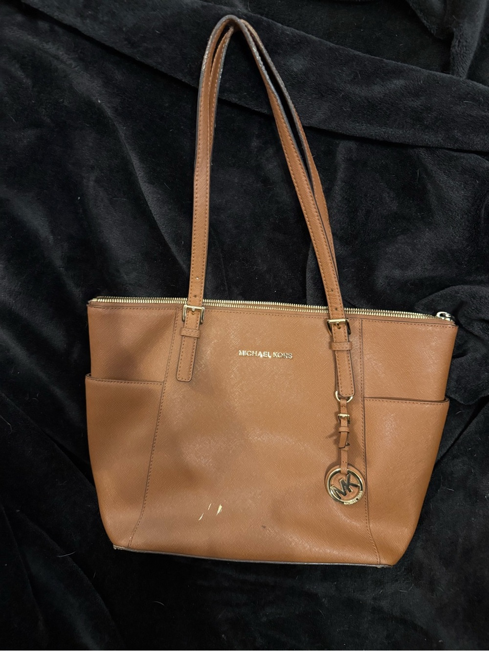 Michael Kors Cognac Leather Tote with Gold Hardware